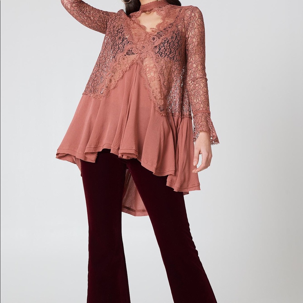 NWT Free People Tell Tale Lace Tunic Dusty Mauve - Picture 2 of 6